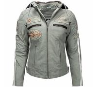 URBAN 5884 Blouson moto femme avec protections, cuir d'agneau, dos, épaules et coudes | Gris | 3XL
