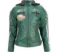 URBAN 5884 Blouson moto femme avec protections, cuir d'agneau, dos, épaules et coudes | Vert Foncé | S
