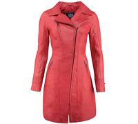 URBAN 5884 Janice Ladies | Blouson en Cuir pour Femme | Élégante Veste en Peau d'agneau Douce, Modèle Long | Rouge | 2XL
