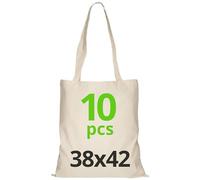 URBAN 5884 Sac en coton 38X42 cm, ensemble de sacs non imprimés, poignée longue, sacs en tissu résistant, sac de courses réutilisables à imprimer ou à peindre, Naturelle, 10