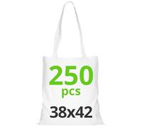 URBAN 5884 Sac en coton 38X42 cm, ensemble de sacs non imprimés, poignée longue, sacs en tissu résistant, sac de courses réutilisables à imprimer ou à peindre, Blanc, 250