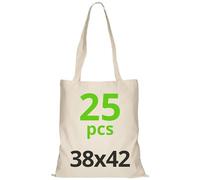 URBAN 5884 Sac en coton 38X42 cm, ensemble de sacs non imprimés, poignée longue, sacs en tissu résistant, sac de courses réutilisables à imprimer ou à peindre, Naturelle, 25