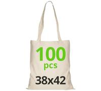 URBAN 5884 Sac en coton 38X42 cm, ensemble de sacs non imprimés, poignée longue, sacs en tissu résistant, sac de courses réutilisables à imprimer ou à peindre, Naturelle, 100