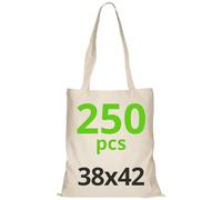 URBAN 5884 Sac en coton 38X42 cm, ensemble de sacs non imprimés, poignée longue, sacs en tissu résistant, sac de courses réutilisables à imprimer ou à peindre, Naturelle, 250