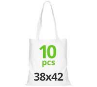 URBAN 5884 Sac en coton 38X42 cm, ensemble de sacs non imprimés, poignée longue, sacs en tissu résistant, sac de courses réutilisables à imprimer ou à peindre, Blanc, 10