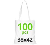 URBAN 5884 Sac en coton 38X42 cm, ensemble de sacs non imprimés, poignée longue, sacs en tissu résistant, sac de courses réutilisables à imprimer ou à peindre, Blanc, 100