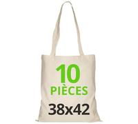 URBAN 5884 Sac en Coton 38x42 cm, Ensemble de Sacs non Imprimés, Poignées Longues, Tissu Résistant, Idéal pour Courses, à Imprimer ou à Peindre, Naturelle, 10