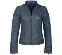 URBAN 5884 Veste Cuir Femme, Veste en Cuir d'Agneau Véritable, Courte et Ajustée, Cuir Lisse et Doux, Bleu, 2XL