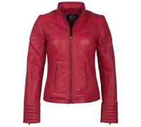 URBAN 5884 Veste Cuir Femme, Veste en Cuir d'Agneau Véritable, Courte et Ajustée, Lisse et Doux, Rouge, L