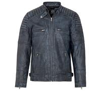 URBAN 5884 Veste en Cuir Homme RALF, Veste en Cuir Véritable Style Motard, Douce et Résistante, Denim, 3XL