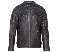 URBAN 5884 Veste en Cuir Homme RALF, Veste en Cuir Véritable Style Motard, Douce et Résistante, Noir, 3XL