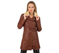 URBAN 5884 Veste en Cuir Pour Femme MILOU, Veste en Cuir d'Agneau Véritable, Veste d'Hiver Douce au Toucher, Cognac, XL