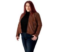 URBAN 5884 Veste en cuir pour femme RILEY, la veste en cuir d'agneau véritable pour les grandes tailles, durable et douce au toucher, Cognac, 44