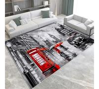 Urban Architecture Area Rugs London Street Scene Tapis doux à poils courts 60 x 90 cm Lavable Intérieur Antidérapant Tapis de sol pour salon, chambre à coucher, bureau, cuisine, décoration, 140 x 200