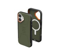 Urban Armor Gear Civilian MS Case Compatible Apple iPhone 17 Coque (Chargement sans Fil/magnétique, Housse résistante aux Chutes, Bord surélevé) Olive/Pop Orange