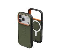 Urban Armor Gear Civilian MS Case Compatible Apple iPhone 17 Pro Coque (Chargement sans Fil/magnétique, Housse résistante aux Chutes, Bords surélevés) Olive/Pop Orange