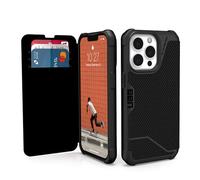Urban Armor Gear Metropolis Folio Étui Compatible avec Apple iPhone 13 Pro [Étui Compatible avec la Recharge sans Fil (Qi), Support et Fentes pour Cartes] Kevlar Noir