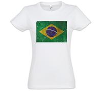 Urban Backwoods Brazil Flag Vintage Logo Women Femme T-Shirt Blanche Taille S