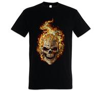 Urban Backwoods Burning Skull II Hommes T-Shirt Noir Taille M