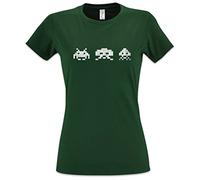 Urban Backwoods Digital Invaders Women Girlie Femme T-Shirt - Jeu Arcade Game Retro Nerd Alien VG Sprite Space 80s Eighties Konsole Console Tailles XS - 2XL