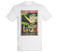 Urban Backwoods Earth Vs. Flying Saucers II Hommes T-Shirt Blanche Taille L