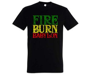Urban Backwoods Fire Burn Babylon Hommes T-Shirt Noir Taille XL
