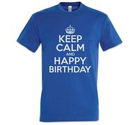Urban Backwoods Keep Calm and Happy Birthday Hommes T-Shirt Bleu Taille L