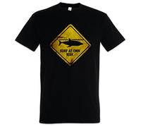 Urban Backwoods Shark Warning Sign Hommes T-Shirt Noir Taille M