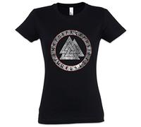 Urban Backwoods Valknut Runes Women Girlie Femme T-Shirt - Wotansknoten Paganism Newpaganism germanique Odin Thor Mjölnir Loki Midgard Viking Kelten Rune Walhalla Tailles S - 5XL