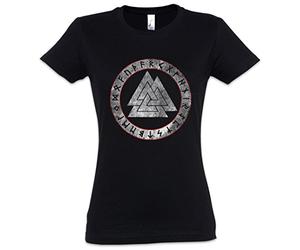 Urban Backwoods Valknut Runes Women Girlie Femme T-Shirt - Wotansknoten Paganism Newpaganism germanique Odin Thor Mjölnir Loki Midgard Viking Kelten Rune Walhalla Tailles S - 5XL