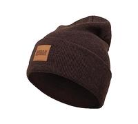 Urban Classics Bonnet Long avec Patch en Cuir Tricot, Marron chiné, Taille Unique Mixte