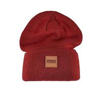 Urban Classics Synthetic Leatherpatch Long Beanie Bonnet, Bordeaux, Taille Unique Mixte