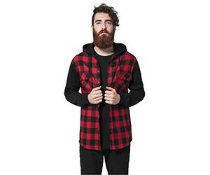 Urban Classics Capuche Checked Flannel Homme Chemise en Flanelle Noir/Rouge Regular/Coupe Standard