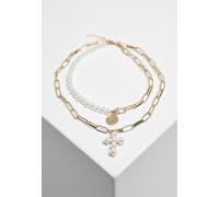 Urban Classics Chaîne Pearl Cross Layering Necklace Pearlwhite/Gold