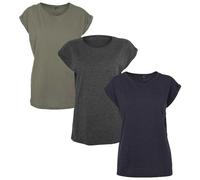Urban Classics Femme Ladies Extended Shoulder Tee 3-Pack T-Shirt Not Applicable, Multicolore (Cha/Oli/NVY 02278), X-Small