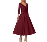 Urban Classics Femme Une Ligne mère de la Robe de mariée Mariage invité Grande Taille élégant col en V thé Longueur Satin 1/2 Longueur Manches avec Plis(XL)