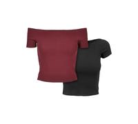 Urban Classics Femmes Cassé Épaule Rib T-Shirt 2-Pack Top Ventre Nu Basic Alltag