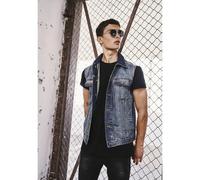 Urban Classics Veste denim rétro années 80 multi-poches boutons argentés XL bleu clair
