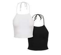 Urban Classics Female Shirt Ladies Cropped Neckholder Top 2-Pack Black/White XL