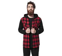 Urban Classics Homme Hooded Checked Flanell Sweat Sleeve Shirt Chemise de loisirs, Multicolore - Mehrfarbig (Blk/Red/Bl 283), XL EU