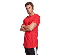Urban Classics Homme Shaped Long Tee Manches Courtes Ourlet Arrondi Col Rond Basique Streetwear Minimaliste 100 Coton Jersey, Rouge (Fire Red 697), S EU