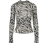 Urban Classics Ladies AOP Mesh Turtleneck Longsleeve T-Shirt, Blanc/Noir, L Femme