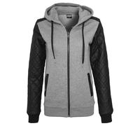 Urban Classics Ladies Diamond Leather Imitation Sleeve Zip Hoody Femme Sweat-Shirt zippé à Capuche Gris/Noir M