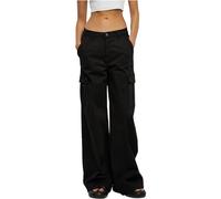 Urban Classics Ladies High Waist Wide Leg Twill Cargo Pants, Pantalons Femme, Black,