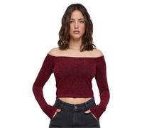 Urban Classics Ladies Off Shoulder Glitter Longsleeve T-Shirt, Burgundy, XS Femme