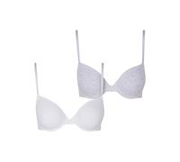 Urban Classics Lot de 2 Soutiens-Gorge Basiques en Coton rembourré avec Bretelles réglables pour Femme, Blanc + Gris chiné, 85B