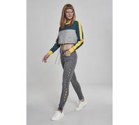 Urban Classics Pulls femme Ladies Cropped 3-Tone Stripe Crew Grey/Jasper/Chromeyellow XL