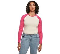 Urban Classics Rétro Baseball Bio T-Shirt à Manches Longues Femme Sable Blanc/Hibiscus Rose 5XL