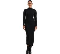 Urban Classics Robe Manches Longue Col Froncé Femme Robe mi-Longue Noir S 80% Polyester, 20% Viscose
