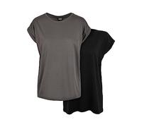 Urban Classics Femme Ladies Extended Shoulder Tee 2-Pack T-Shirt, Darkshadow + Noir, XS EU